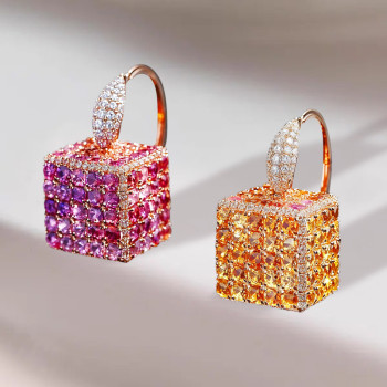 14ctw Cushion Cut Multicolor Sapphire Cube Drop Earrings