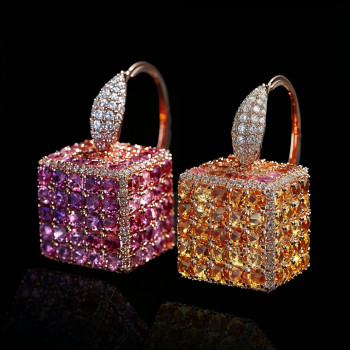 14ctw Cushion Cut Multicolor Sapphire Cube Drop Earrings