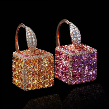 14ctw Cushion Cut Multicolor Sapphire Cube Drop Earrings