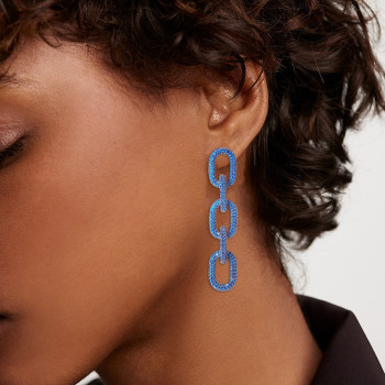 18ctw Round Cut White Sapphire Paved Oval Link Earrings