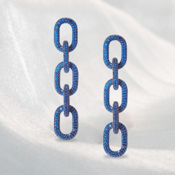 18ctw Round Cut White Sapphire Paved Oval Link Earrings
