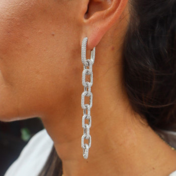 20ctw Round Cut White Sapphire Paved Link Drop Earrings