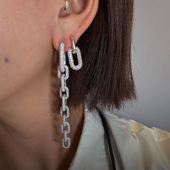 20ctw Round Cut White Sapphire Paved Link Drop Earrings