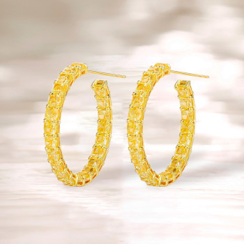 18ctw Cushion Cut Yellow Sapphire Hoop Earrings