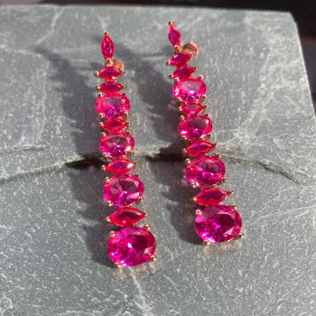 14ctw Oval Cut Ruby & Fuchsia Sapphire Drop Earrings