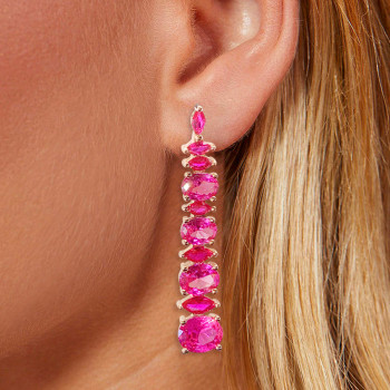 14ctw Oval Cut Ruby & Fuchsia Sapphire Drop Earrings