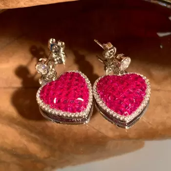 8ctw Princess Cut Ruby Heart Drop Earrings