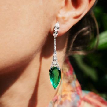 14ctw Pear Cut Emerald Art-deco Vintage Drop Earrings