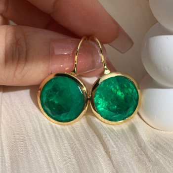 24ctw Round Cut Emerald Classic Drop Earrings
