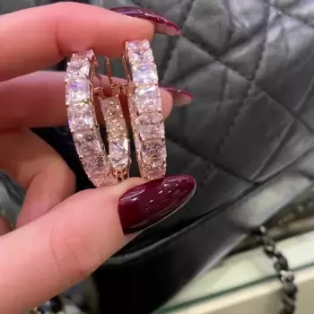 13ctw Asscher Cut Pink Sapphire Hoop Earrings