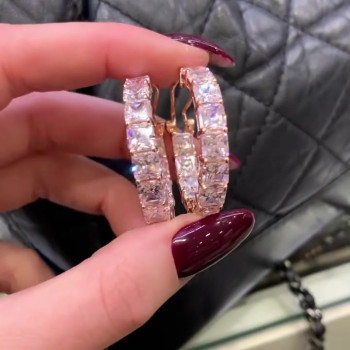 13ctw Asscher Cut Pink Sapphire Hoop Earrings