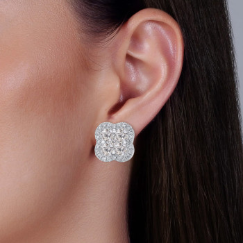 7ctw Round Cut Clustered Classic Clover Stud Earrings