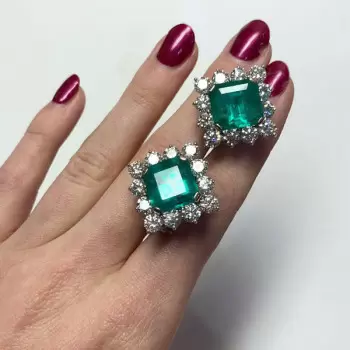 20ctw Asscher Cut Emerald Halo Big Stud Earrings