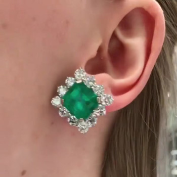 20ctw Asscher Cut Emerald Halo Big Stud Earrings
