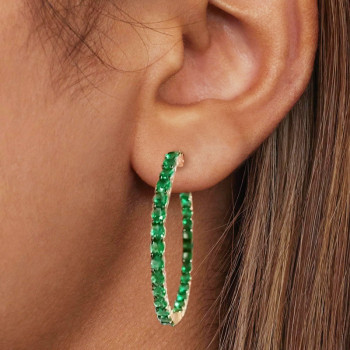 7.8ctw Round Cut Emerald Hoop Earrings in Gold