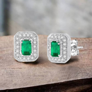 3ctw Emerald Cut Halo Stud Earrings