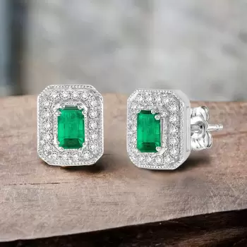 3ctw Emerald Cut Halo Stud Earrings