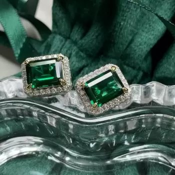 3.55ct Halo Emerald-cut Emerald Stud Earrings