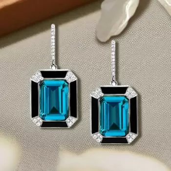 6ct Emerald Cut Blue Topaz Sapphire Drop Earrings