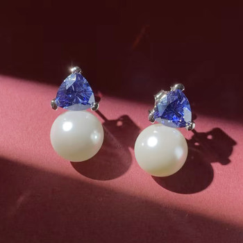 4ct Created Sapphire Pearl Drop Earrings