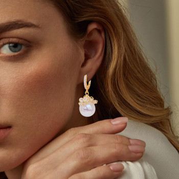 12mm Pearl Cluster Flower Elegant Drop Earrings