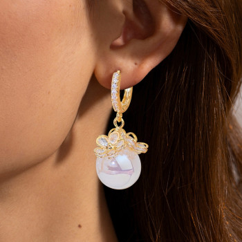 12mm Pearl Cluster Flower Elegant Drop Earrings
