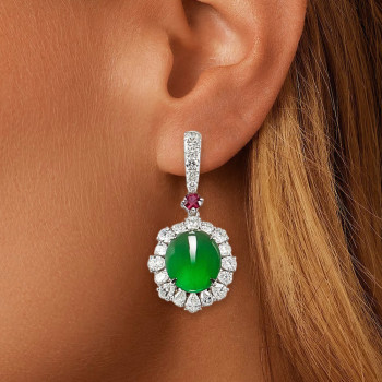 Halo Cabochon Emerald Sapphire Drop Earrings