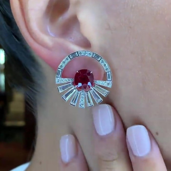18.75ct Cushion Cut Ruby Sapphire Hoop Earrings