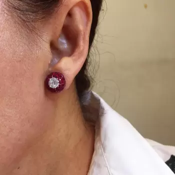 White Sapphire and Ruby Vintage Stud Earrings