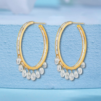 White Sapphire Dangle Statement Hoop Earrings