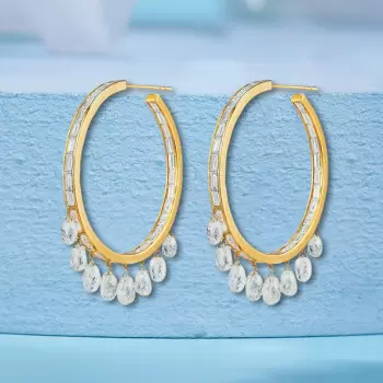 White Sapphire Dangle Statement Hoop Earrings