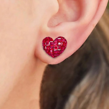 4ctw Princess Cut Ruby Stud Heart Earrings