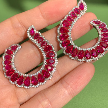 14ctw Pear Cut Ruby & White Sapphire Drop Earrings