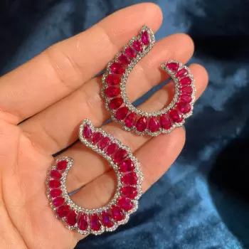 14ctw Pear Cut Ruby & White Sapphire Drop Earrings