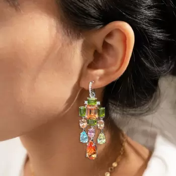 23ctw Multicolor Sapphire Statement Chandelier Earrings
