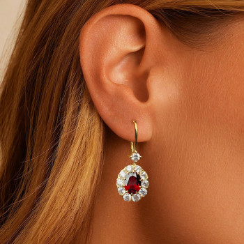 Oval Cut Garnet/Amethyst Drop Earrings In Gold