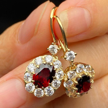 Oval Cut Garnet/Amethyst Drop Earrings In Gold