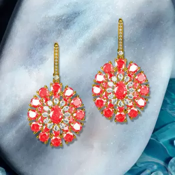 Nature Inspired 25ctw Oval Cut Ruby Statement Flower Earrings