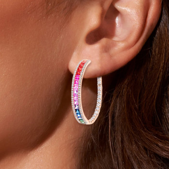 16ctw Rainbow Sapphire Hoop Earrings