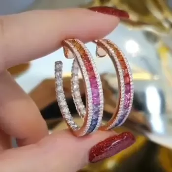 16ctw Rainbow Sapphire Hoop Earrings