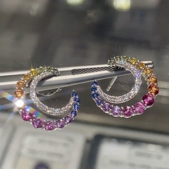 Rainbow Sapphire Crescent Moon Statement Earrings