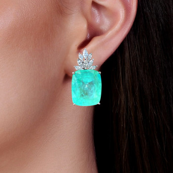 22ctw Cushion Cut Paraiba Tourmaline Earrings