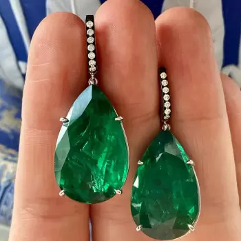 18ctw Pear Cut Emerald Statement Earrings