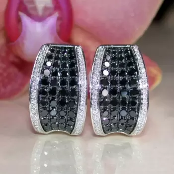 Paved White-Black Sapphire Hoop Earrings