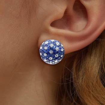 White and Blue Sapphire Stud Earrings