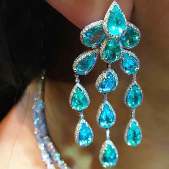 52ctw Pear Cut Paraiba Statement Chandelier Earrings
