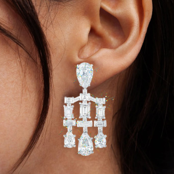 Pear Cut White Sapphire Chandelier Statement Earrings