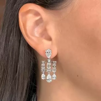 Pear Cut White Sapphire Chandelier Statement Earrings