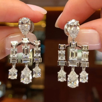 Pear Cut White Sapphire Chandelier Statement Earrings