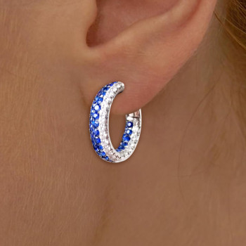 White and Blue Sapphire Paved Hoop Earrings